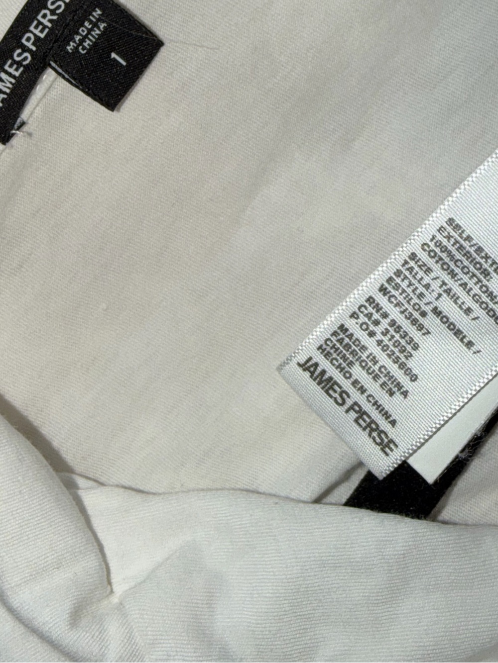 James Perse Classics White Stretch Cotton Button Front Shirt Size 1